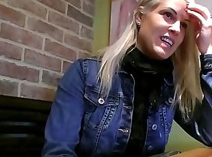 Blonde beauty fucked in toilet of cafe