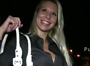 Hot blonde fucked by huge dick in public