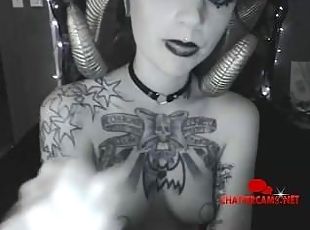 Tattooed Satanic Bondage Babe Does Livecam