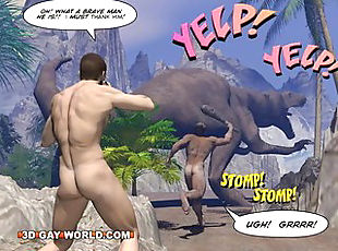 CRETACEOUS COCK 3D Gay Comic Story about Young Scientist Fucked by Hunky Primeval Caveman